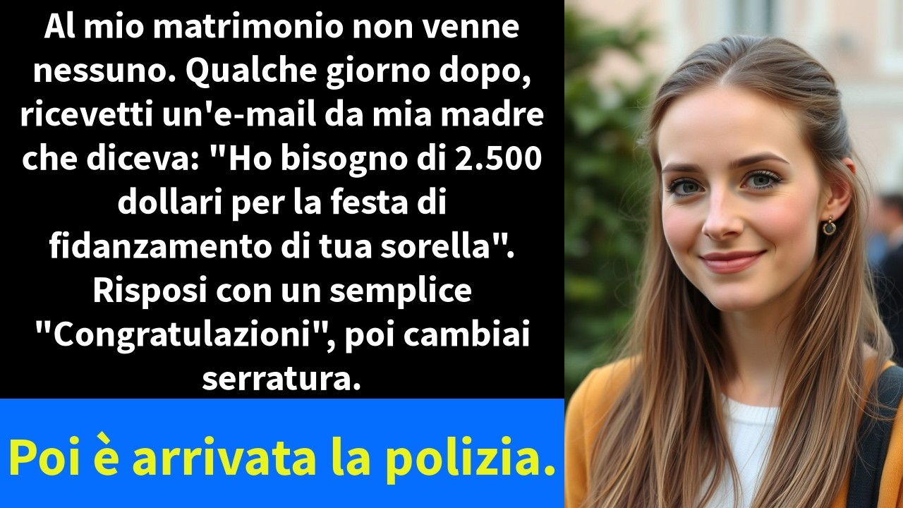 Al mio matrimonio non venne nessuno. Qualche giorno dopo,ricevetti un'e-mail da mia madre che diceva