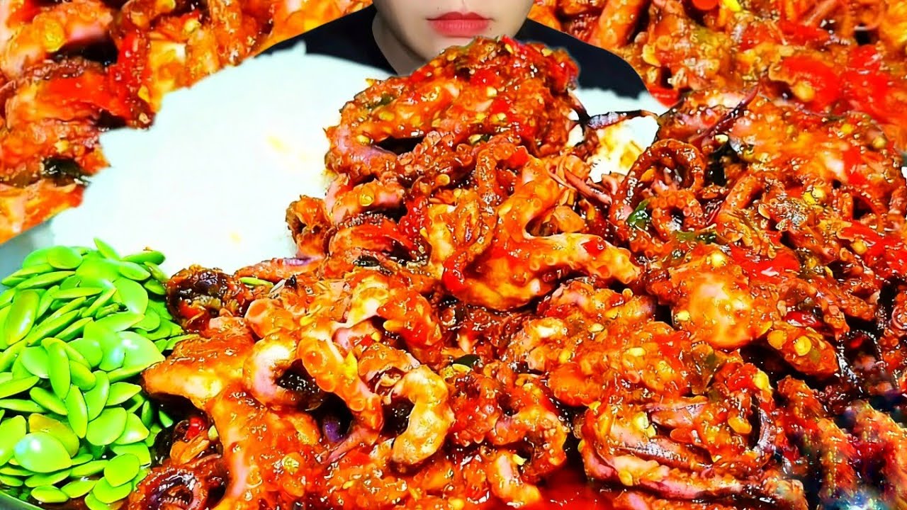 MUKBANG OCTOPUS SPICY CHILI SAMBAL WITH CAPLAK CHILI, ADD MINI PETAI, IT'S SPICY, GREAT AND SAVORY