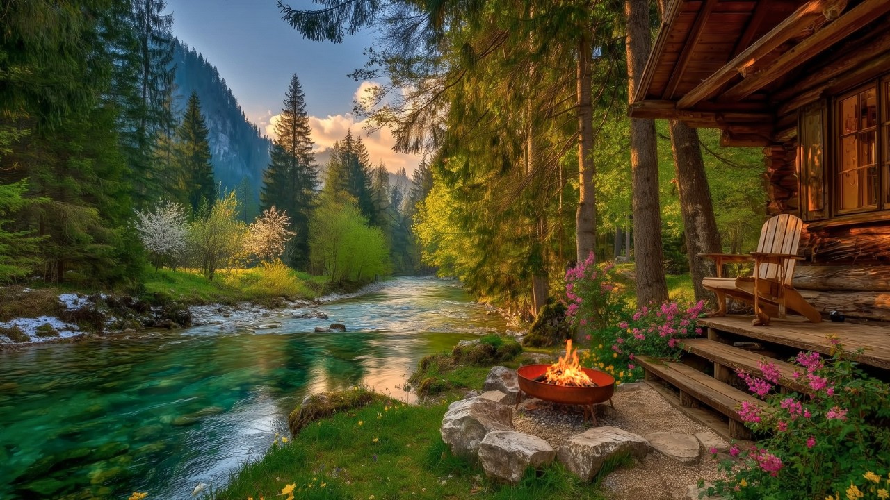 Spring’s Peaceful Retreat 🌸 Riverside Cabin with Birds & Natural River Sounds