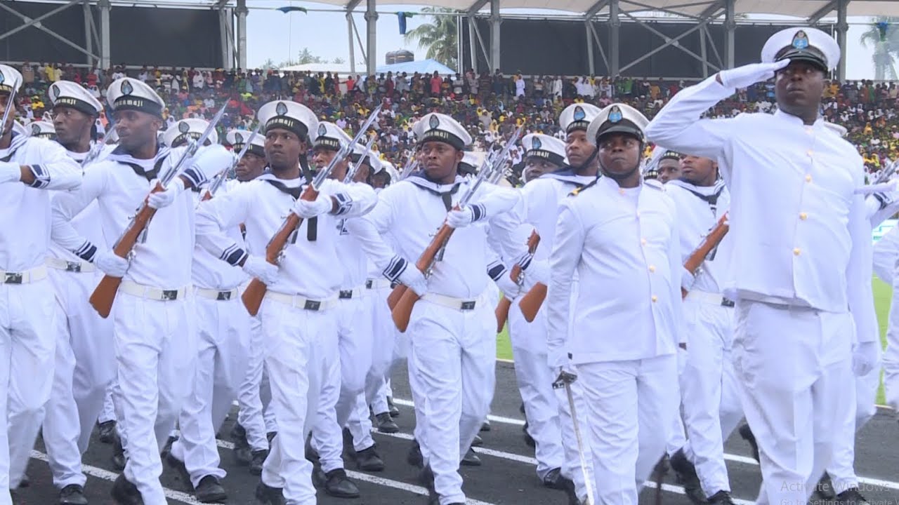 Tanzania Defence Forces (TDF) parade match-past in slow and quick time in Zanzibar