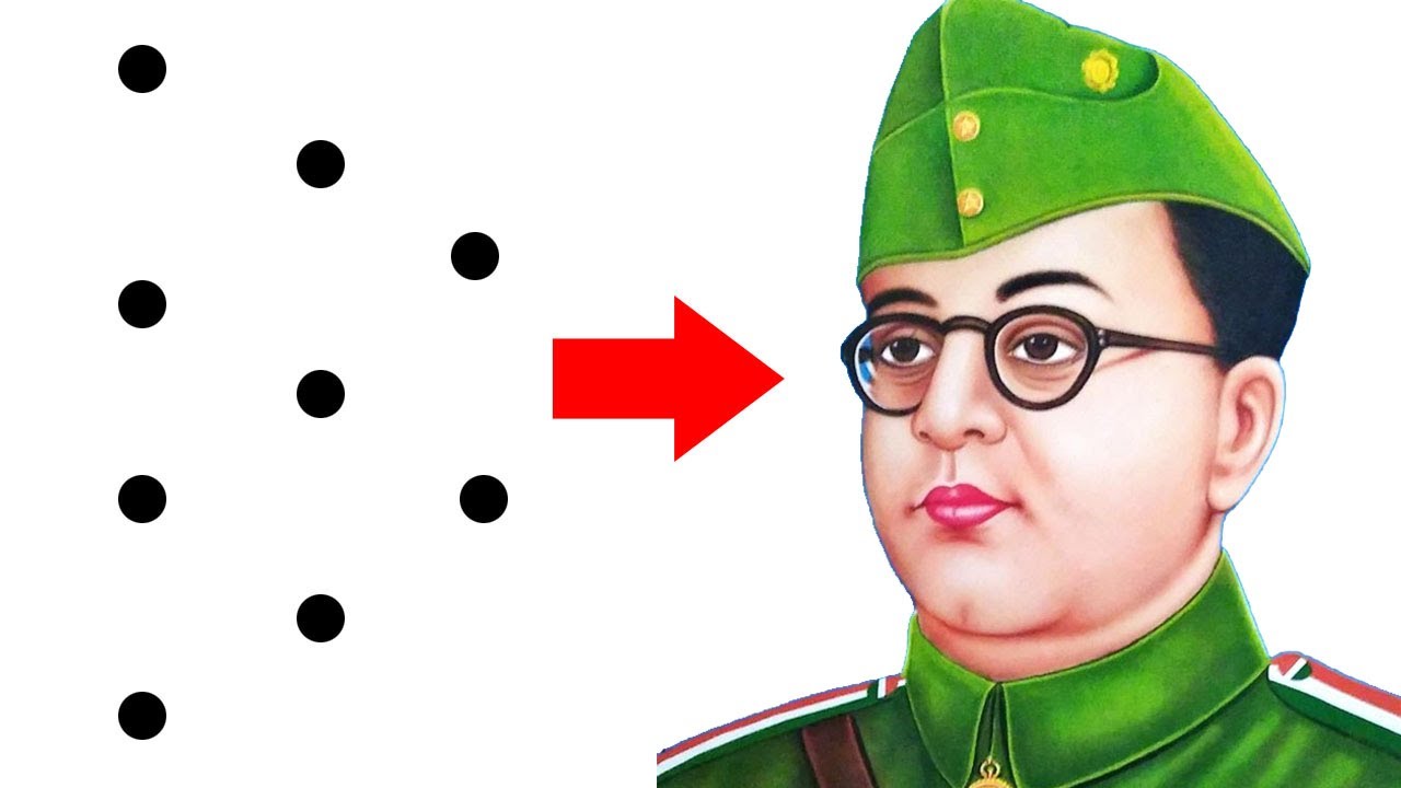 Turn 9 dots into Netaji Subhas Chandra Bose drawing easy outline step by step