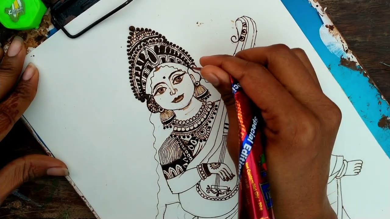 Maa Saraswati mehendi sketch 🌿💝@jyotimehndiart00 