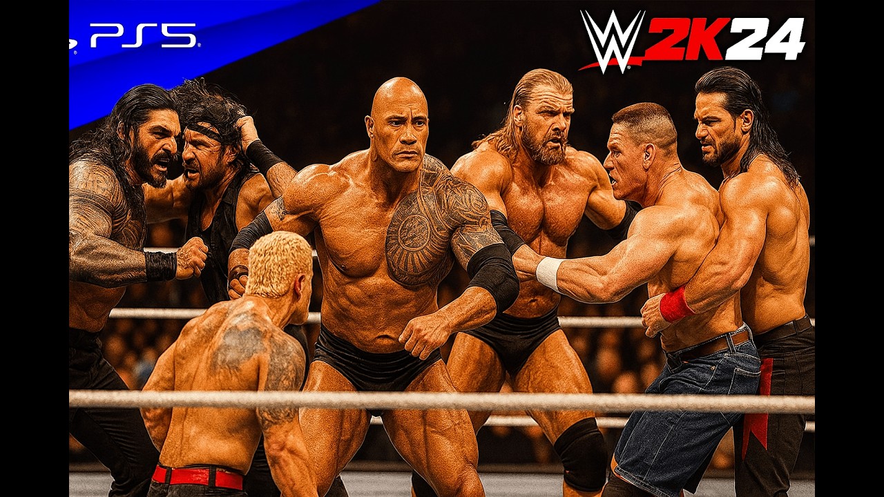 EPIC Battle Royal: The Rock vs Roman Reigns vs Cena vs Cody vs Seth Rollins vs Orton -  WWE 2K24!