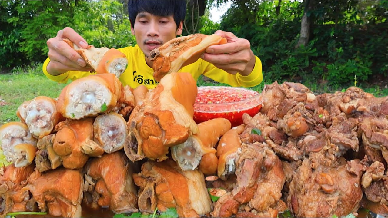 หางหมูคอหมูตุ๋นจิ้มซีฟู๊ดแกล้มผักสดแซ่บคักอีหลีครับพี่น้องMUKBANG EATING SHOW#โก้อีสานพาแดก