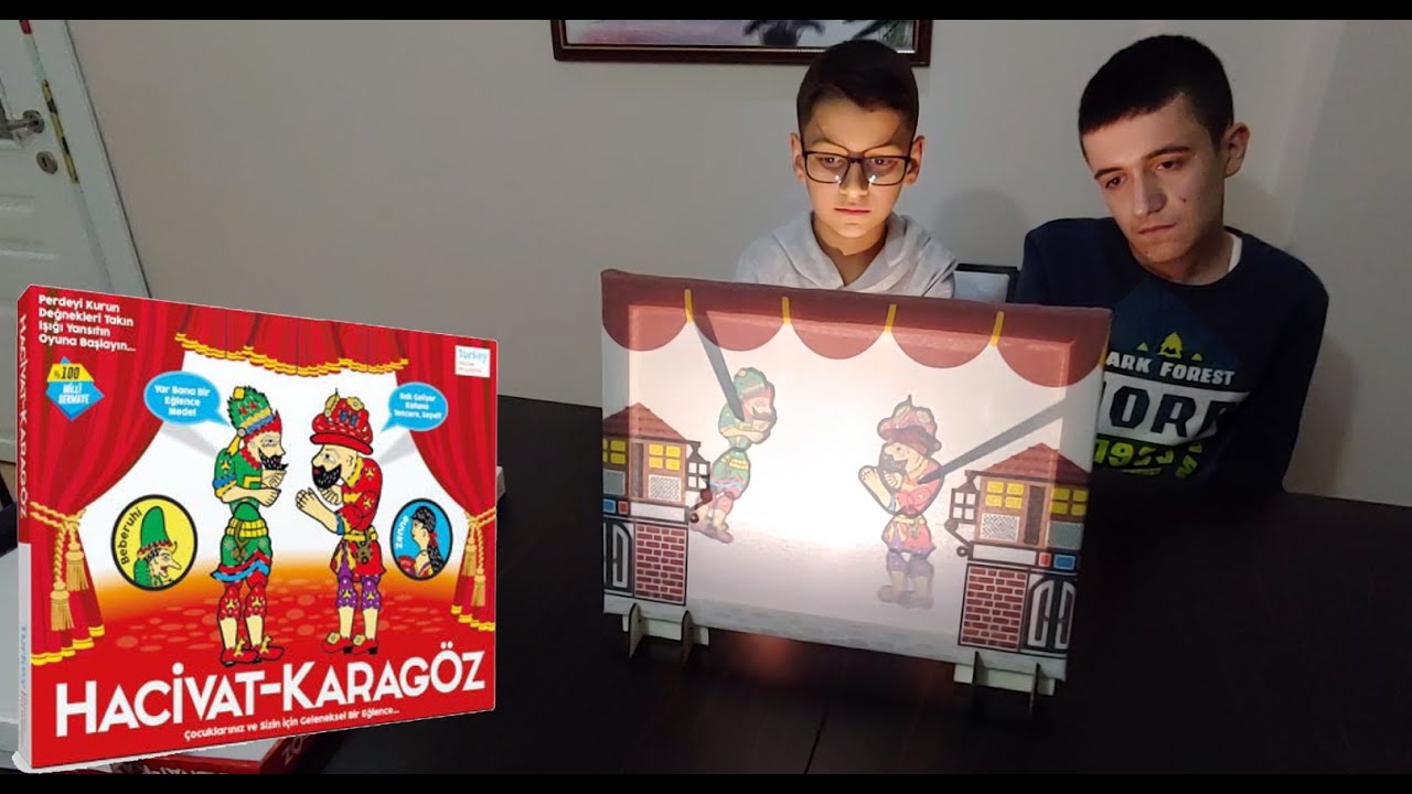 Karagöz ve Hacivat sahnesi ile figürleri kutu açılımı. Kumtoys Hacivat Ve Karagöz