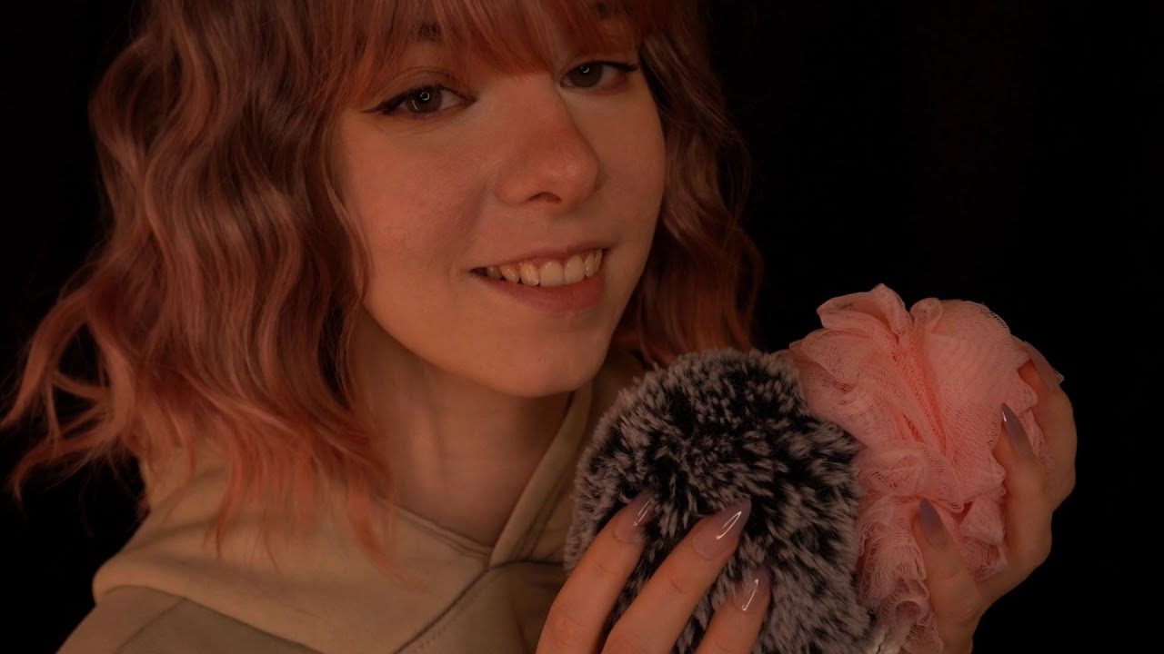 ASMR | Sleepy Whispering & Loofah Head Massage - layered sounds, breathy