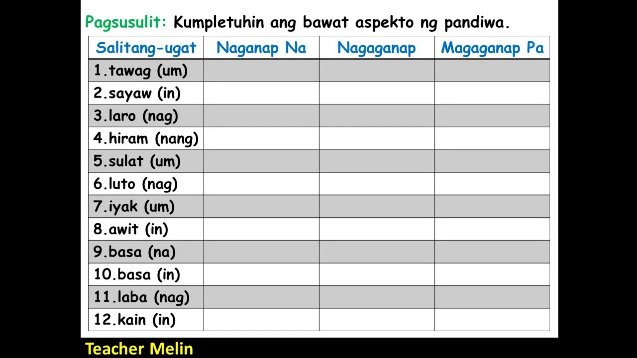 ASPEKTO NG PANDIWA (pagsusulit)