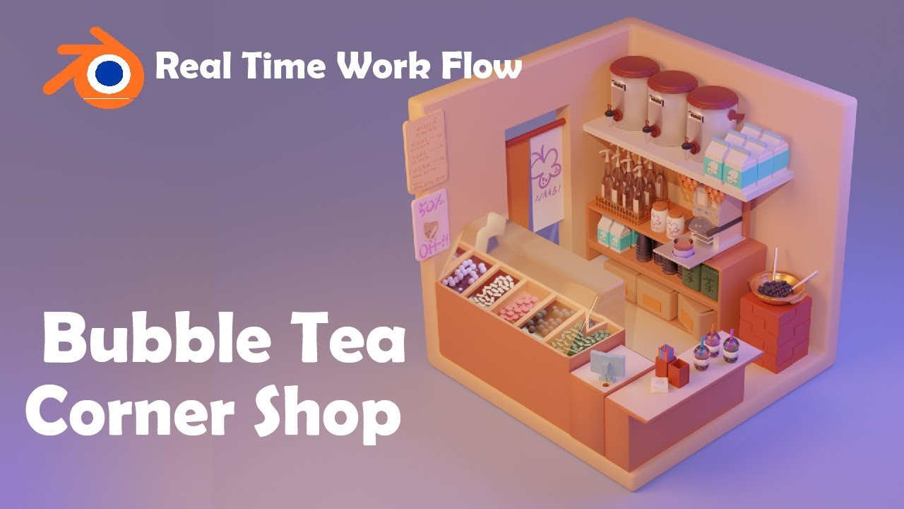 3D Blender | Cozy Bubble Tea Shop Workflow💗🧋| Follow Through my Real Time Workflow