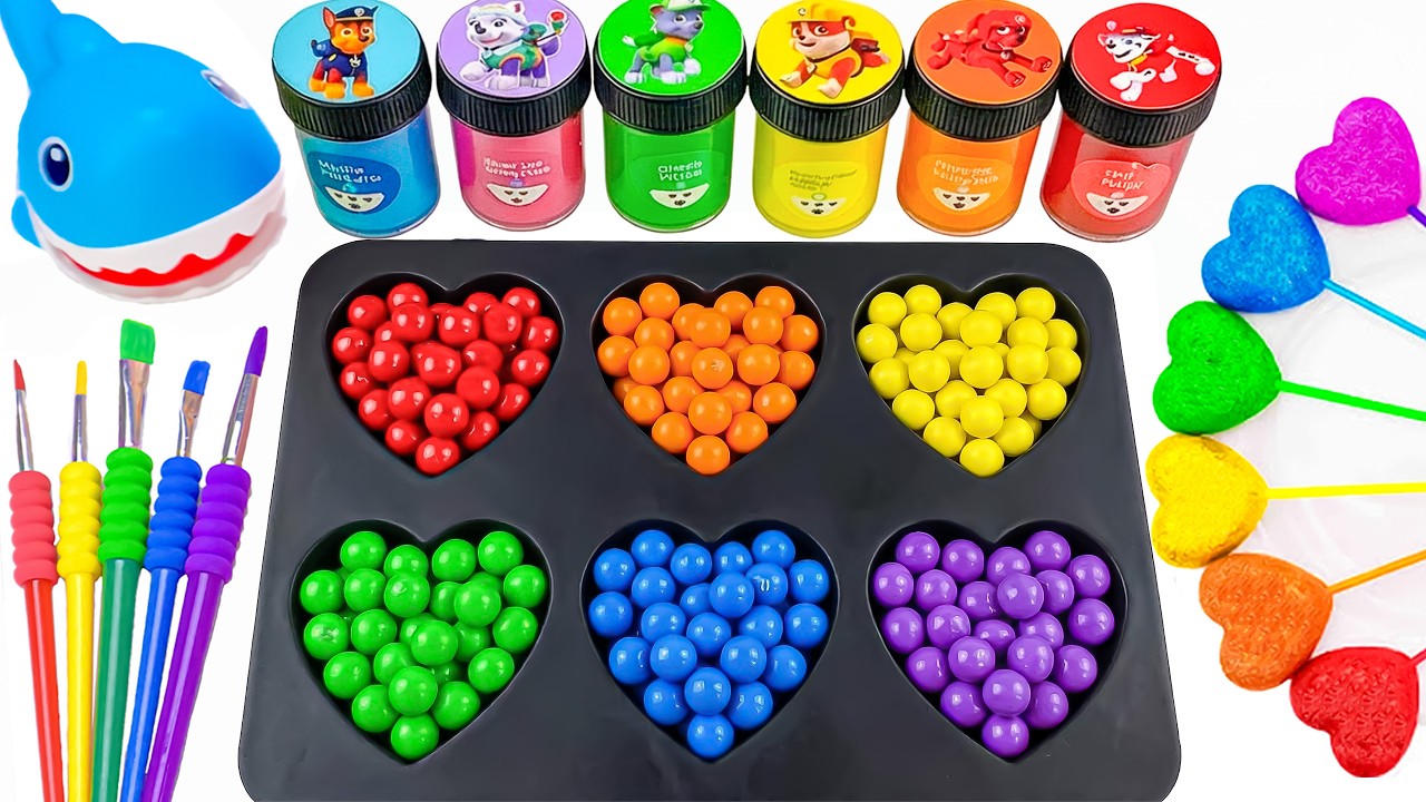 Satisfying Video DIY How To Make M&M Candy Slime Hearts FORM with Paw Patrol Egg Surprise ASMR