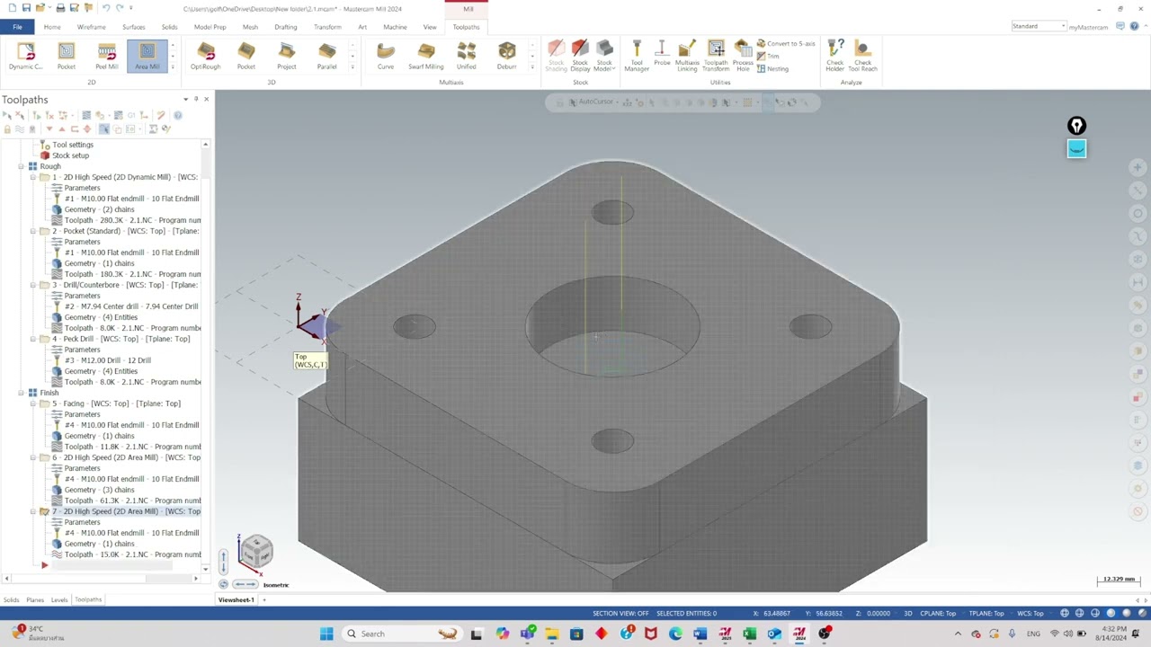 กัดงานToolpaths 2D โดย  Mastercam  CAM 2.3 Finishing กัดงานโดย Mastercam