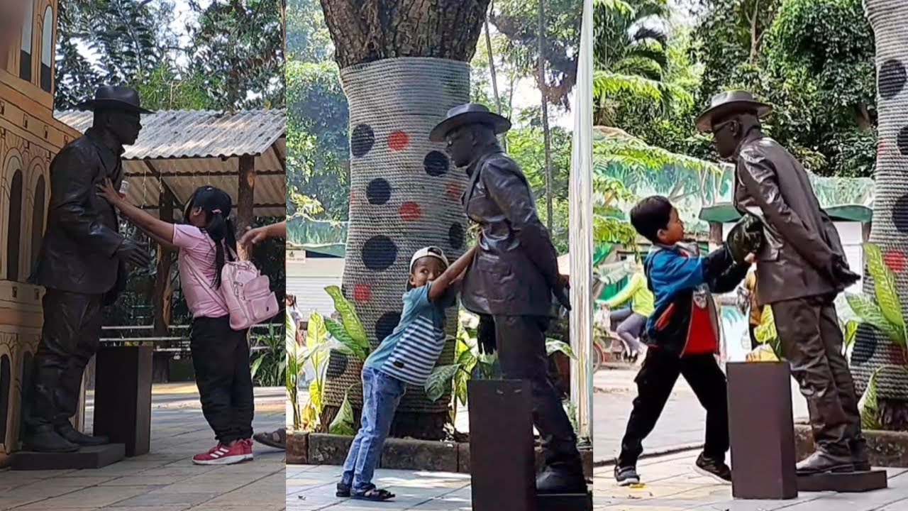 Prank patung roboh||falling statue prank#cowboyprank||leluconpatung