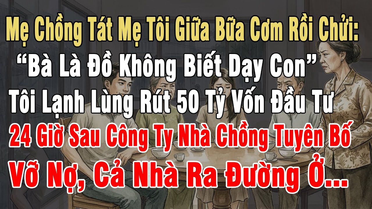 Tát Mẹ Tôi Giữa Bữa Cơm, Mẹ Chồng Chửi: “Đồ Không Biết Dạy Con”. Tôi Lạnh Lùng Rút 50 Tỷ Vốn Đầu Tư