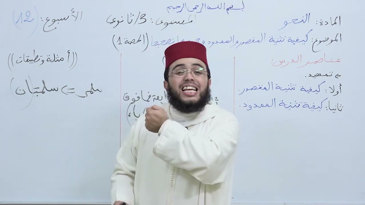 الأسبوع 12: كيفية تثنية المقصور والممدود وجمعه1 / شرح ألفية ابن مالك مادة النحو الثالثة ثانوي عتيق.