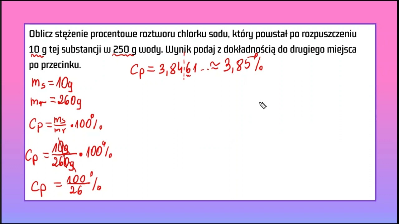 STĘŻENIE PROCENTOWE - zadanie 1 (dla klasy si&oacute;dmej)