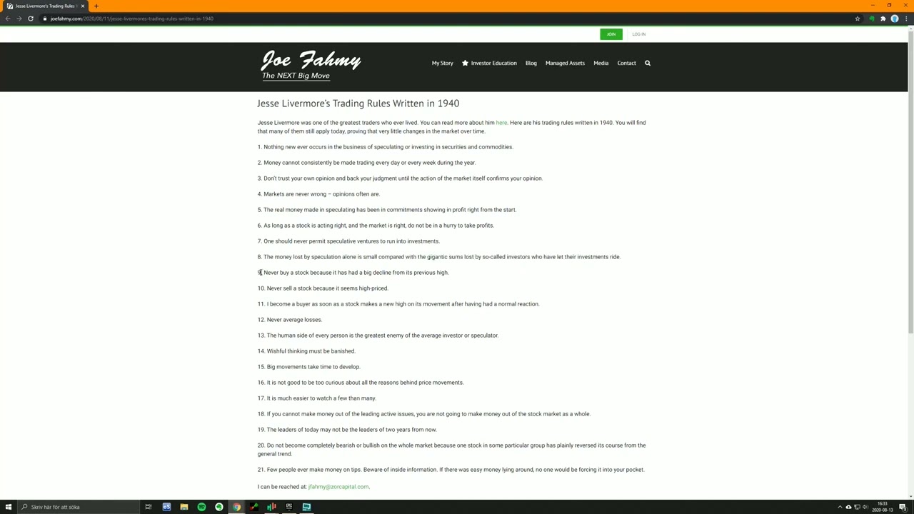 Trading Master shows 21 Fundamental Rules by Jesse Livermore