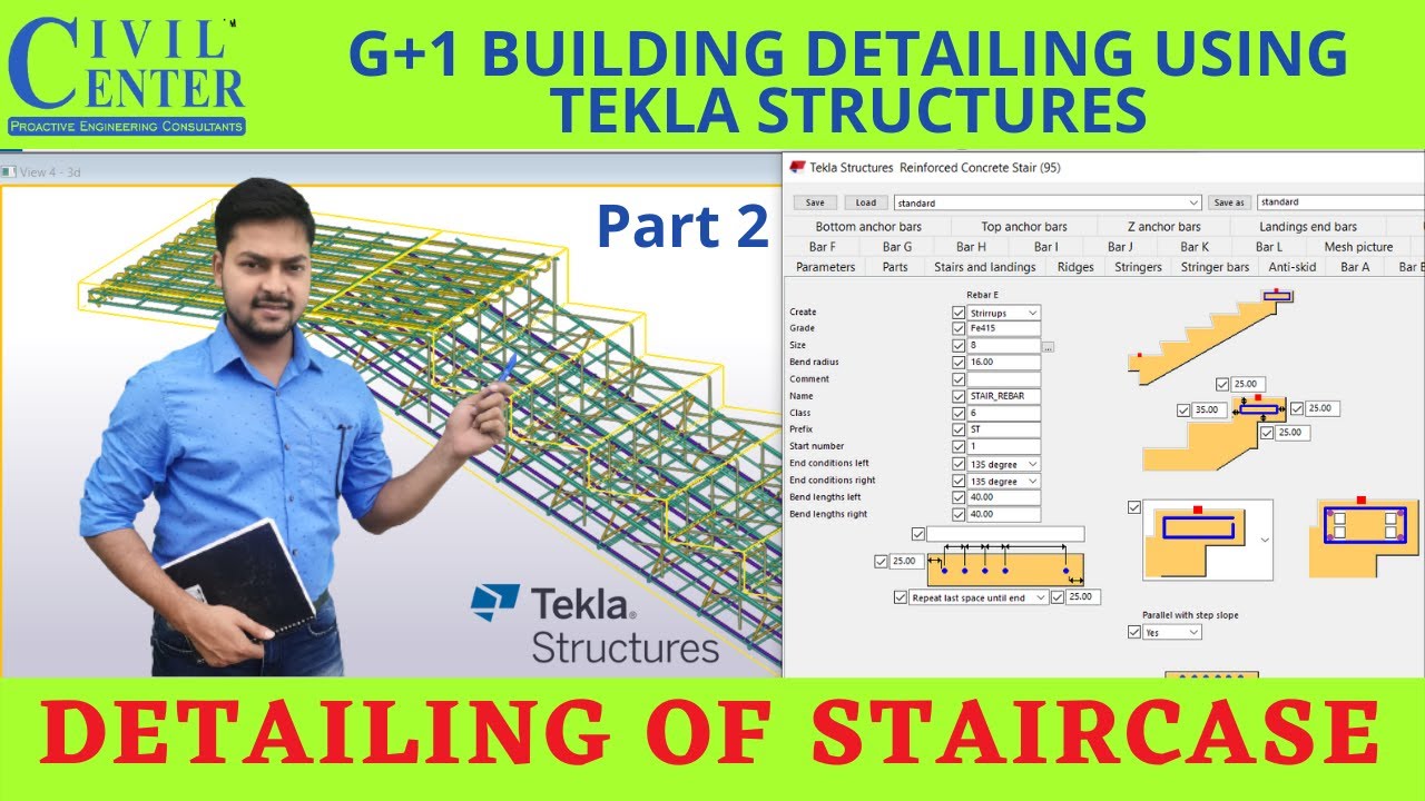 Детализация армирования лестницы в Tekla Structures || Часть 2 || Учебное пособие по лестнице с п...
