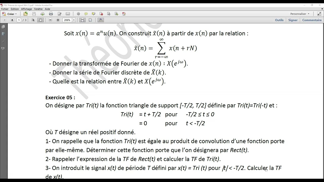 TD N°2 avec solution sur La transformée de Fourier L2S4