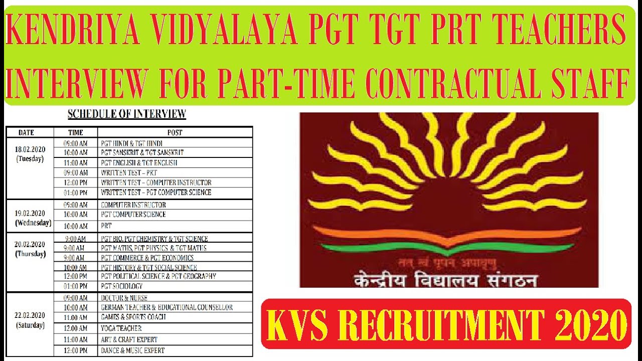 Kendriya Vidyalaya PGT TGT PRT Guest Teachers Recruitment 2020, kvs PGT TGT PRT vacancy 2020