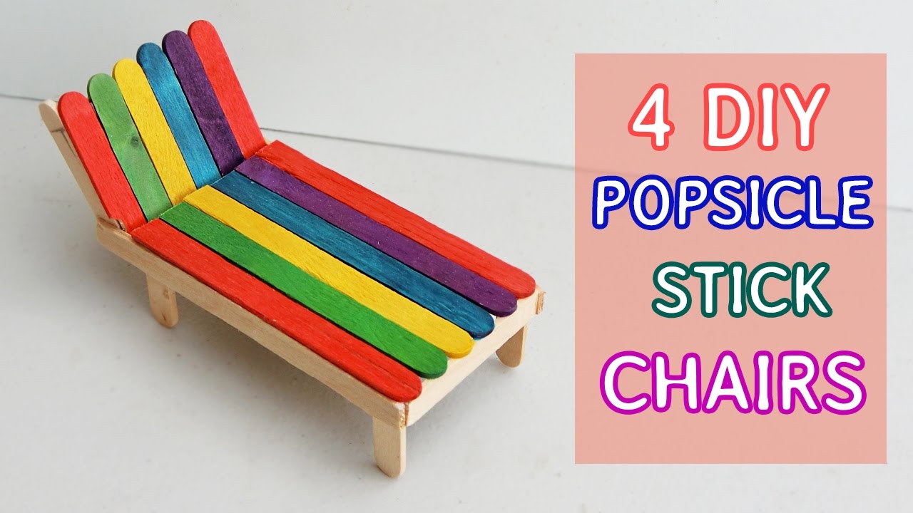 4 DIY Popsicle stick Chairs : Mini Furniture for kids #4