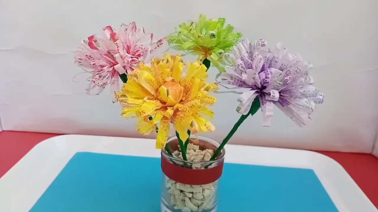 DIY/ Candy wrappers/ Best out of waste/ How to make flowers/  Home decor/ Charito