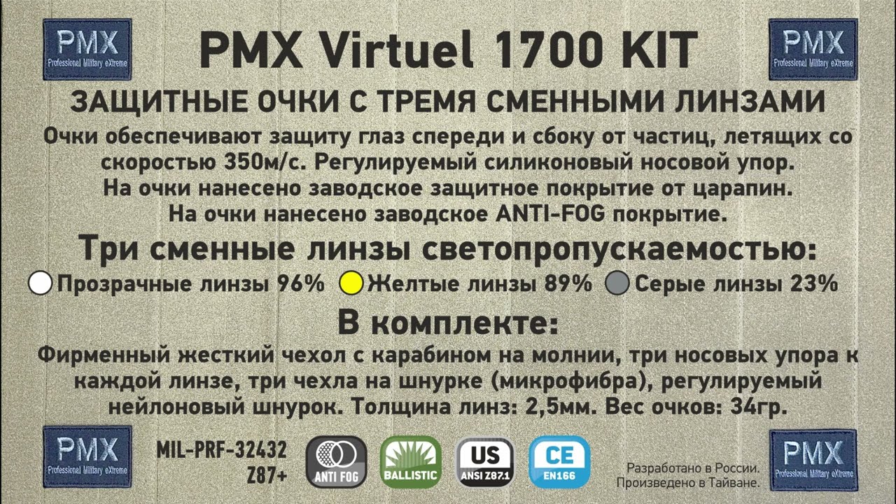 Замена линз защитных очков PMX Virtuel 1700 KIT