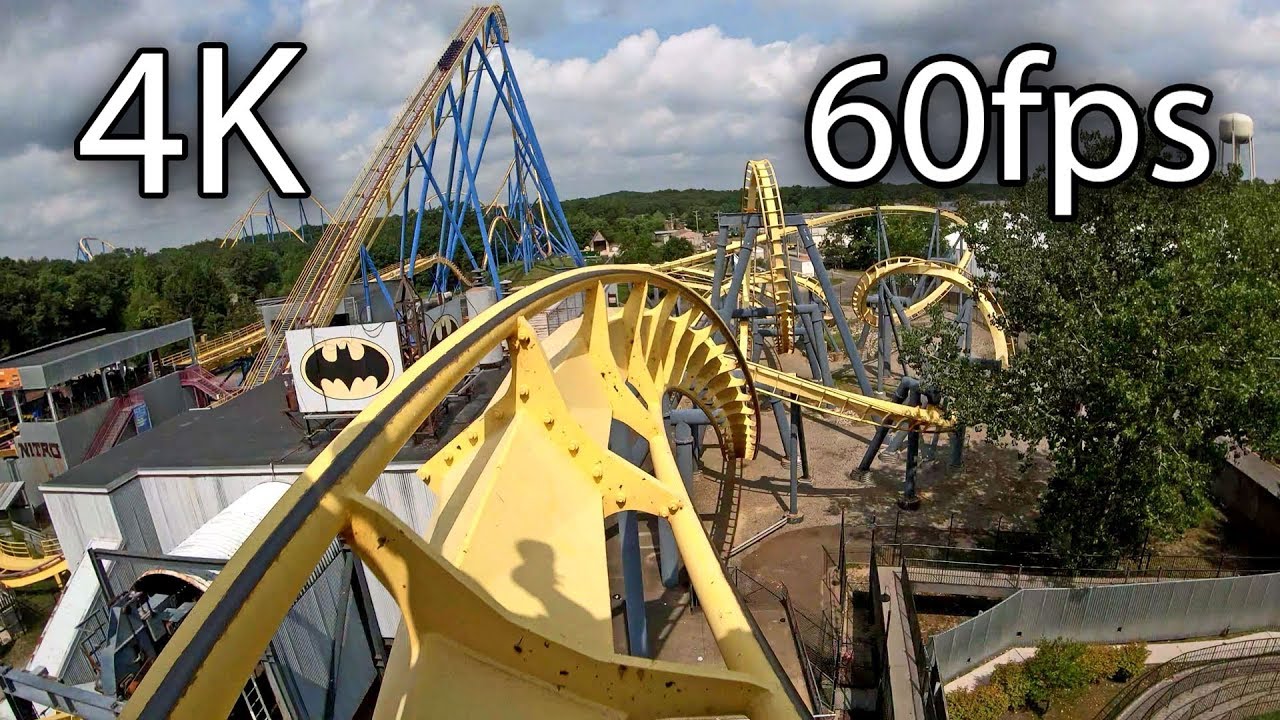 Batman The Ride front seat on-ride 4K POV @60fps Six Flags Great Adventure