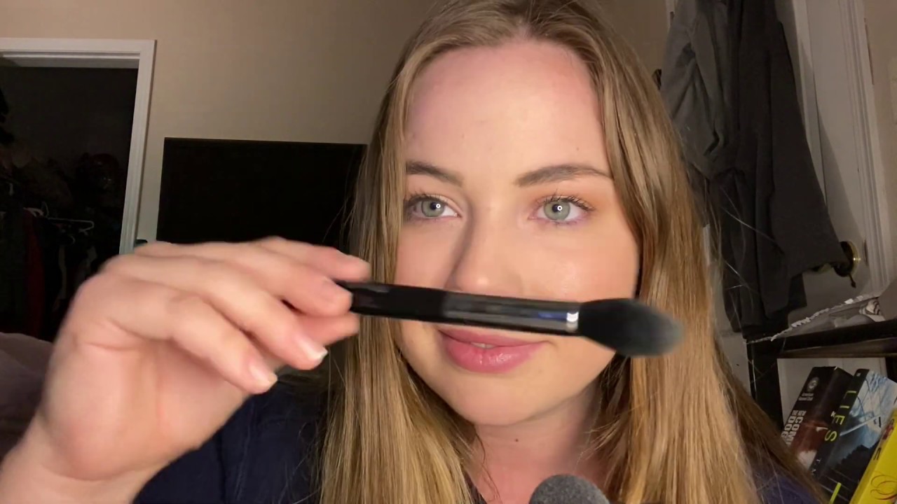 ASMR: Visual triggers using brush with mouth sounds/trigger words (Some invisible triggers)