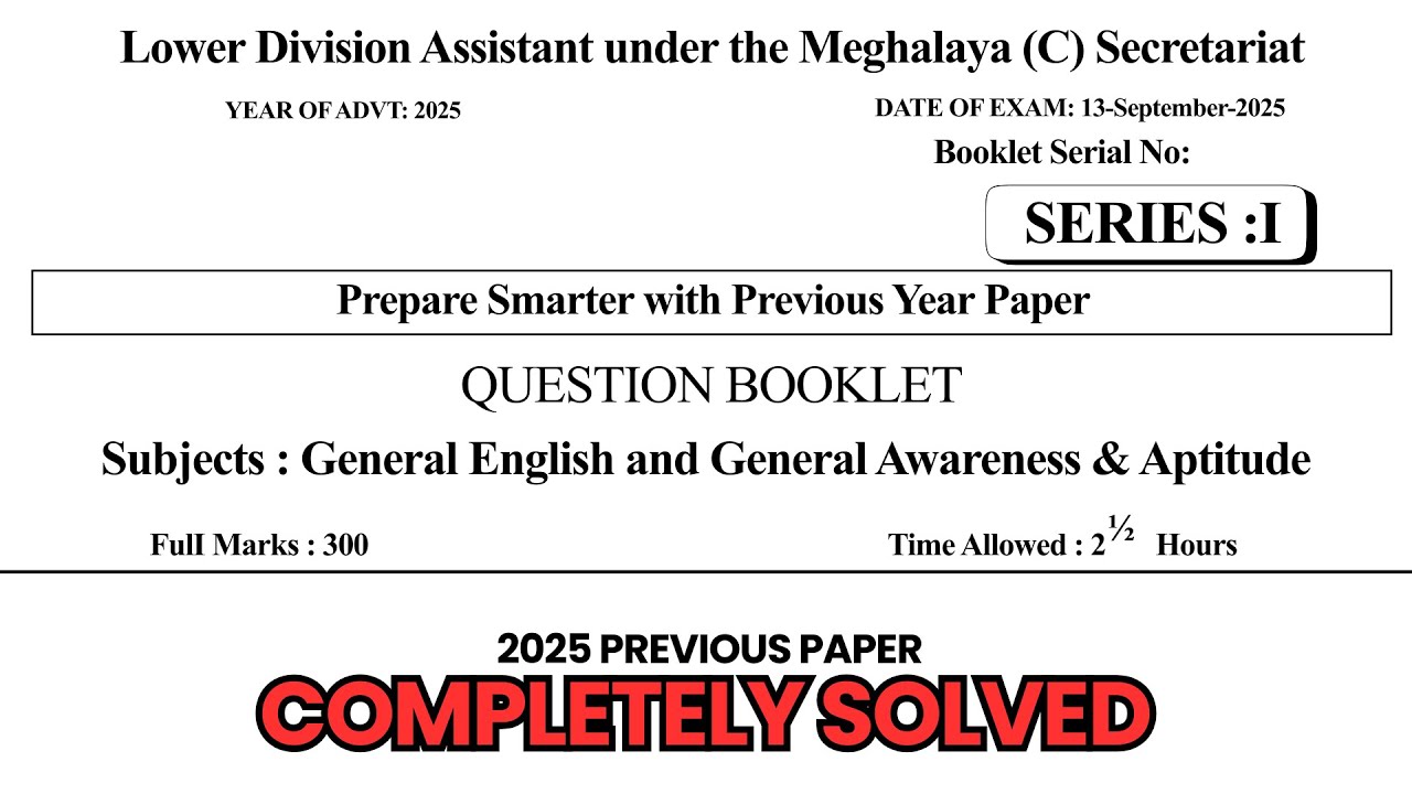 MPSC LDA 2025 Complete Solved Paper | Meghalaya Secretariat LDA PYQ with Solutions