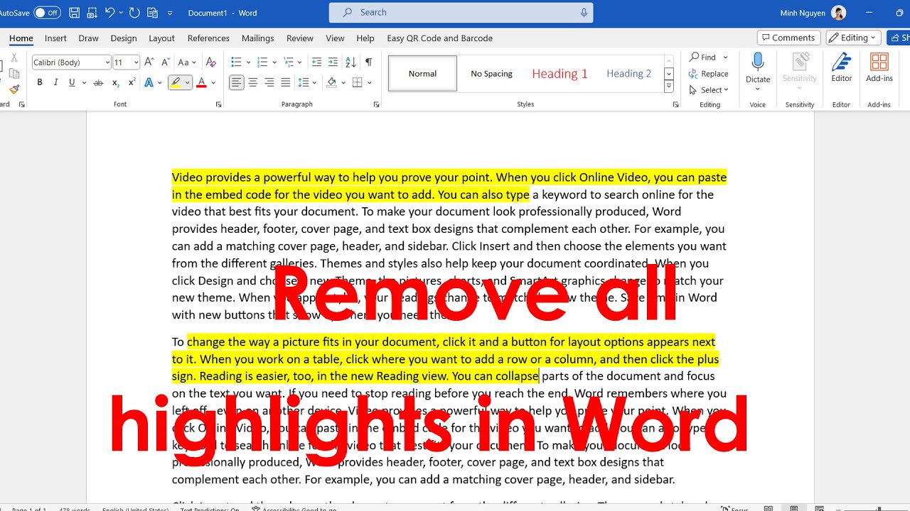 How to select and remove all highlights in a Word document