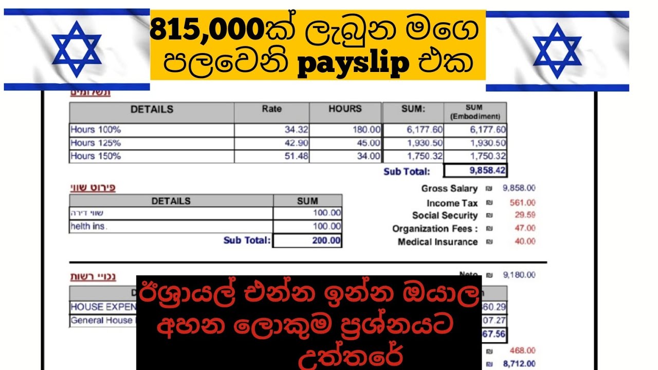 ඊශ්‍රායල් වල payslip එකක් සහ ඔයාලට වැටුප හැදෙන විදිහ