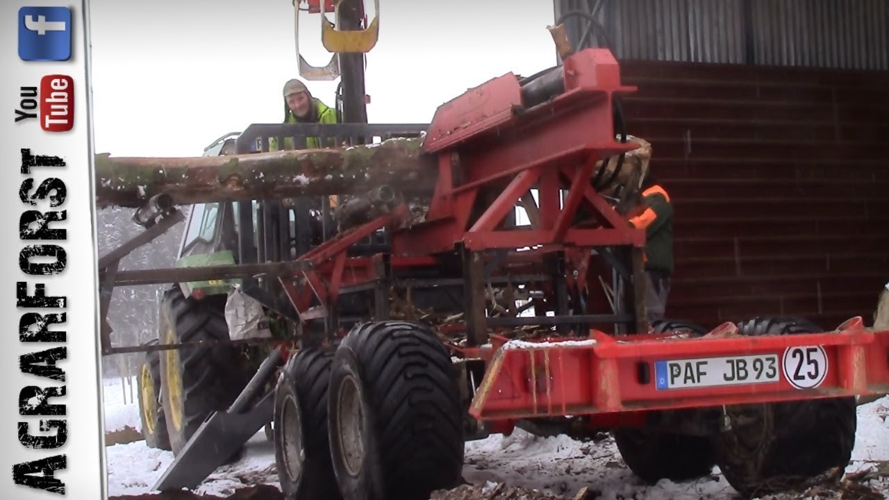 Mobiler Langholzspalter Eigenbau auf Rückewagen für Starkholz