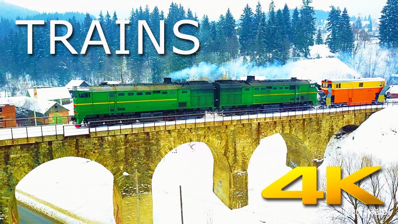 ПОЕЗДА ТЕПЛОВОЗЫ в горах Карпаты ПОДБОРКА/TRAIN COMPILATION 4K