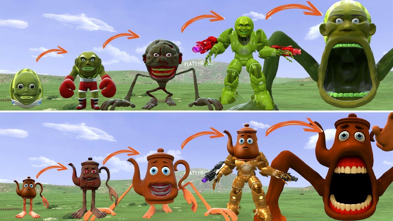 HELLO: ALL THE NEW EVOLUTIONARY FORMS OF THE MONSTER LINGANG MELON VS TATATA SAHUR IN GMOD!