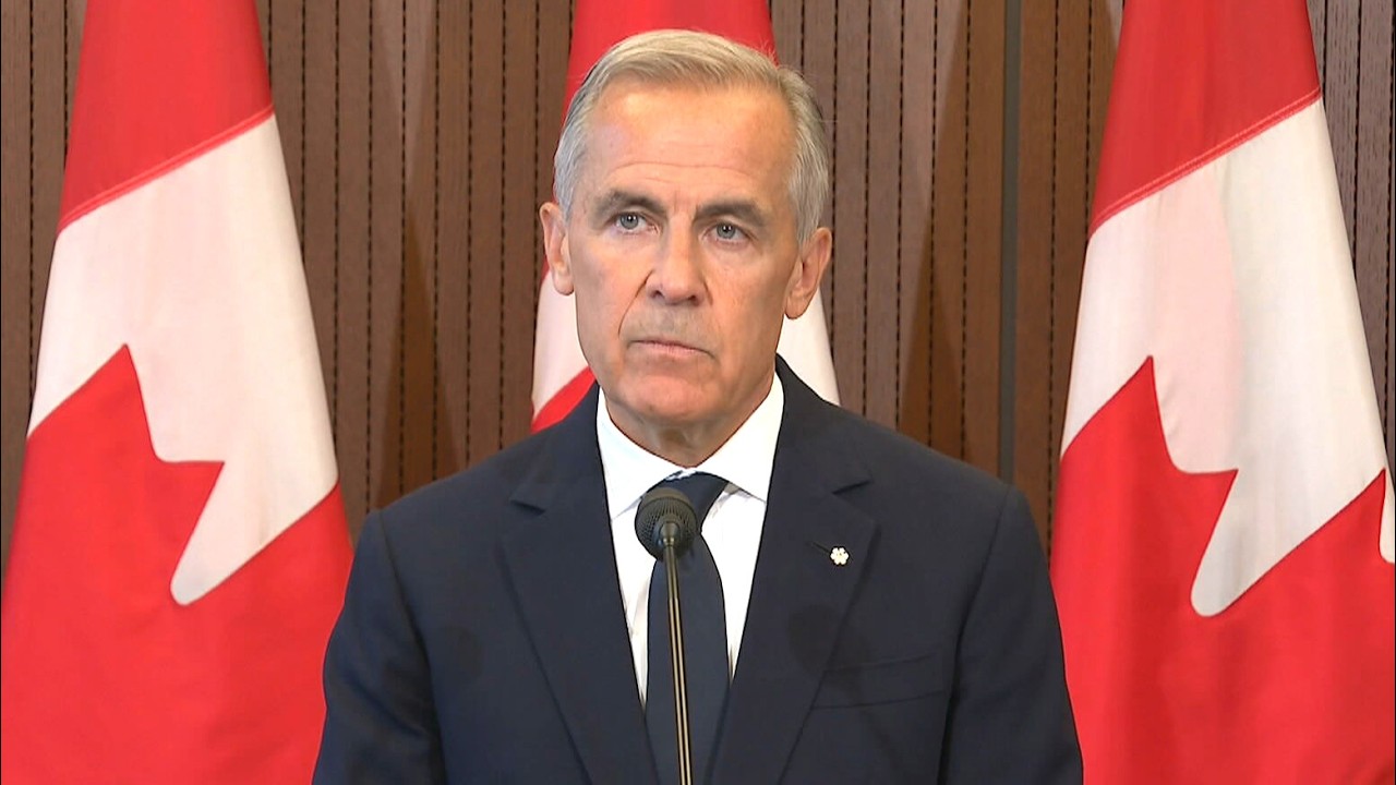 Prime Minister Mark Carney delivers remarks after suspending trade negotiations