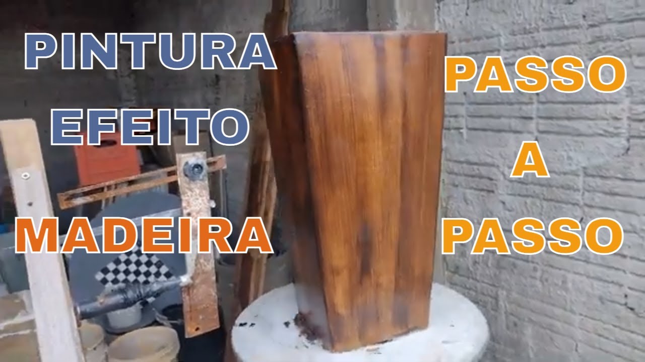 Pintura efeito madeira em vaso de concreto