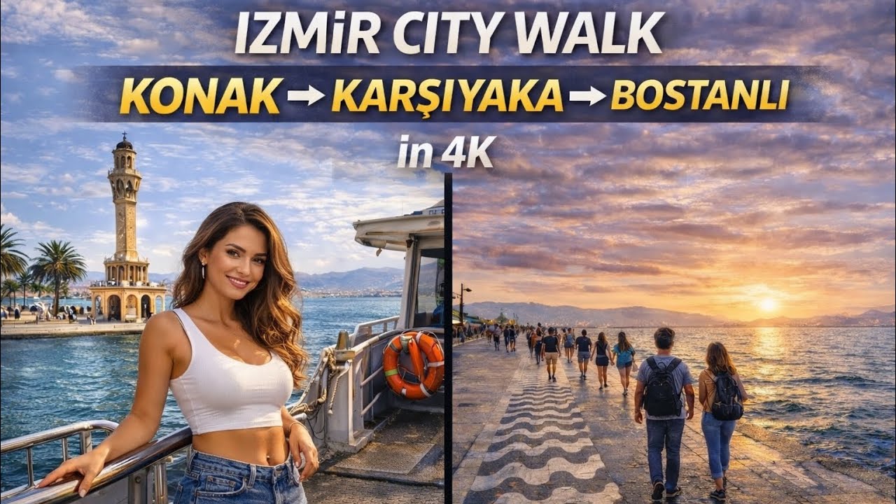 Izmir City Walk | From Crowd to Calm — Konak → Karşıyaka → Bostanlı in 4K