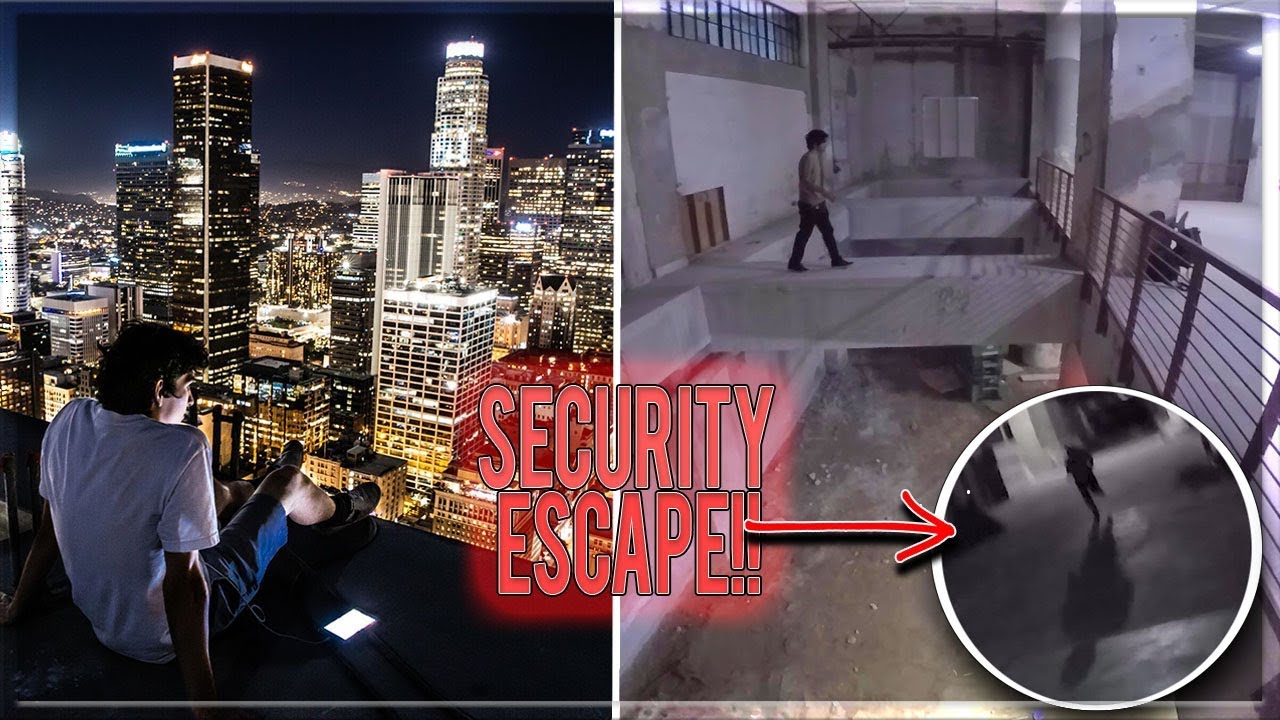 DOWNTOWN SECURITY ESCAPE PART 2!! SNEAKING INTO THE ABANDONED AMERICAN APPAREL FACTORY!!