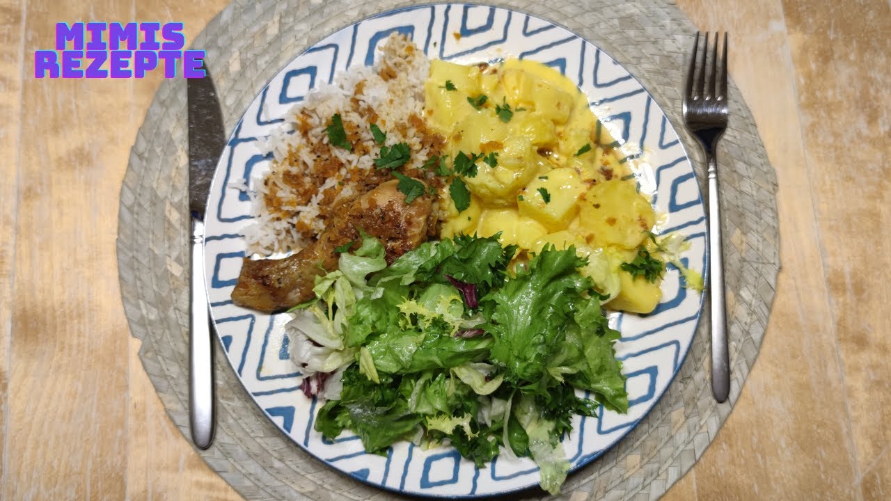 Hähnchenschenkeln in einer Pfanne mit | Kartoffel Mayonnaise - selbst gemacht @Mimis Rezepte