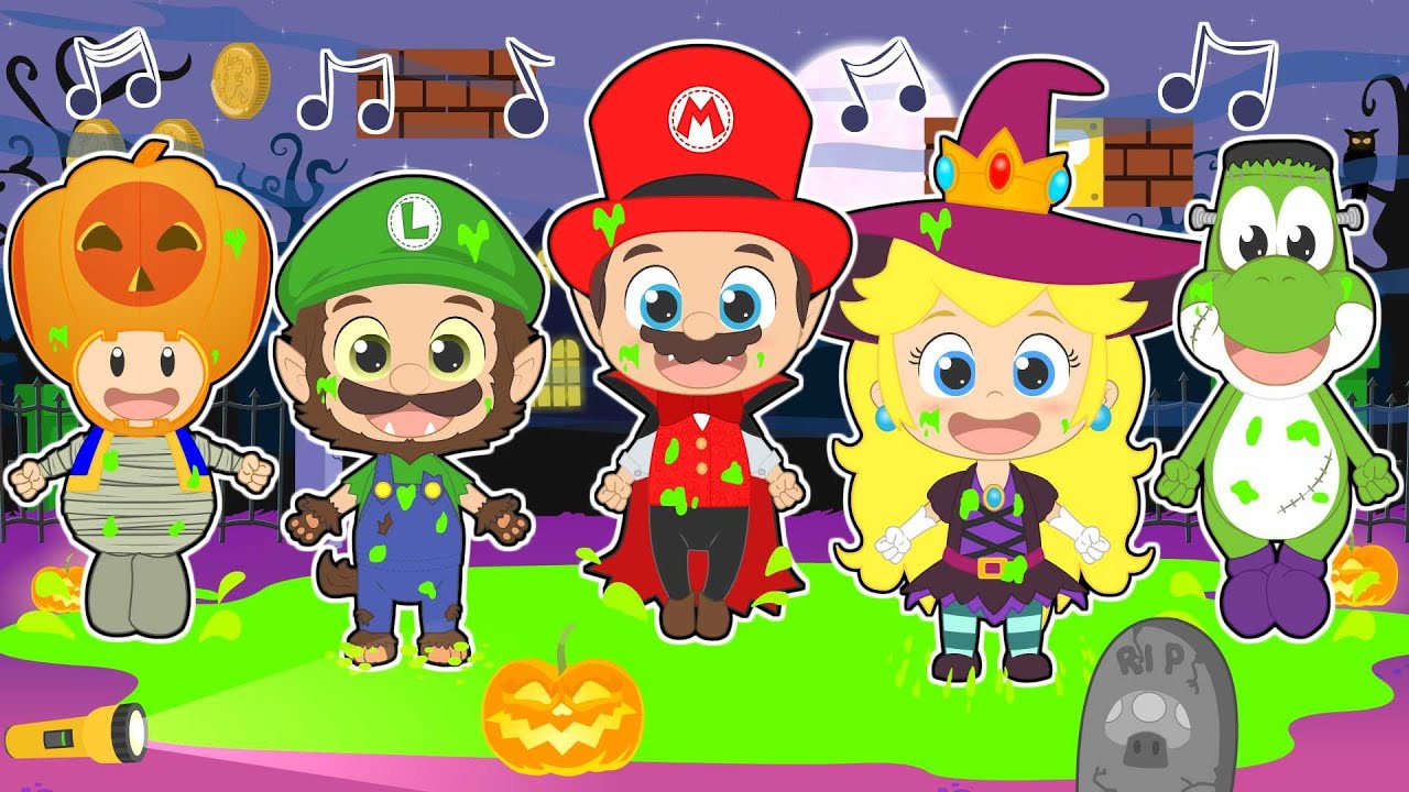 FIVE LITTLE MONSTERS 🎵🧟‍♀️ With video game characters dressed for Halloween