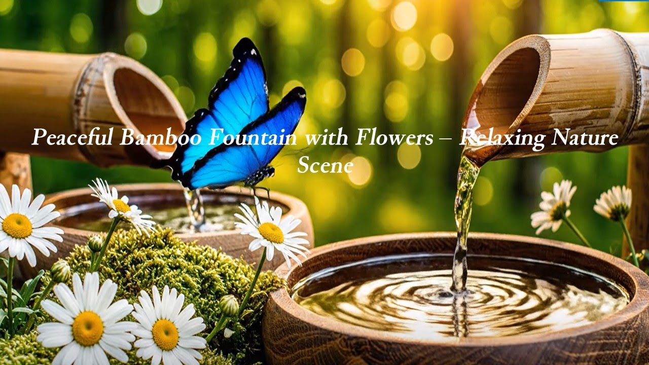 #Peaceful Bamboo Fountain with Flowers – Relaxing Nature Scene”