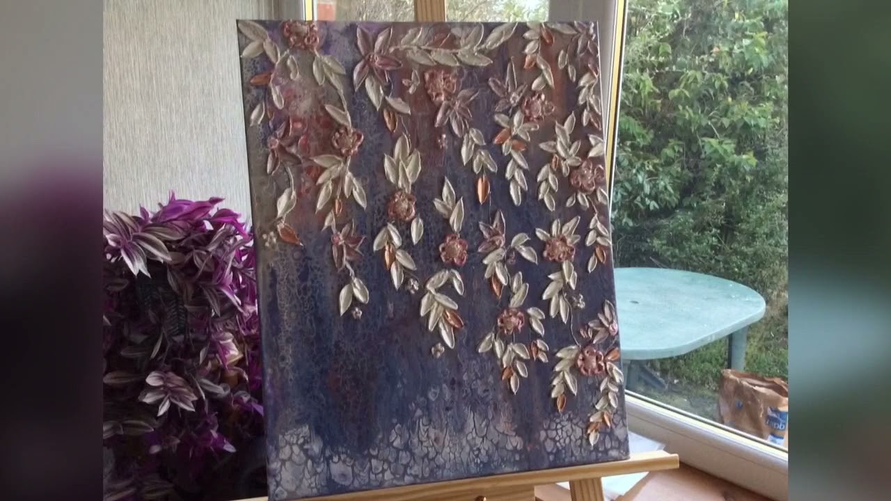 Gentle textured art over paint pour, romantic painting Ophelia
