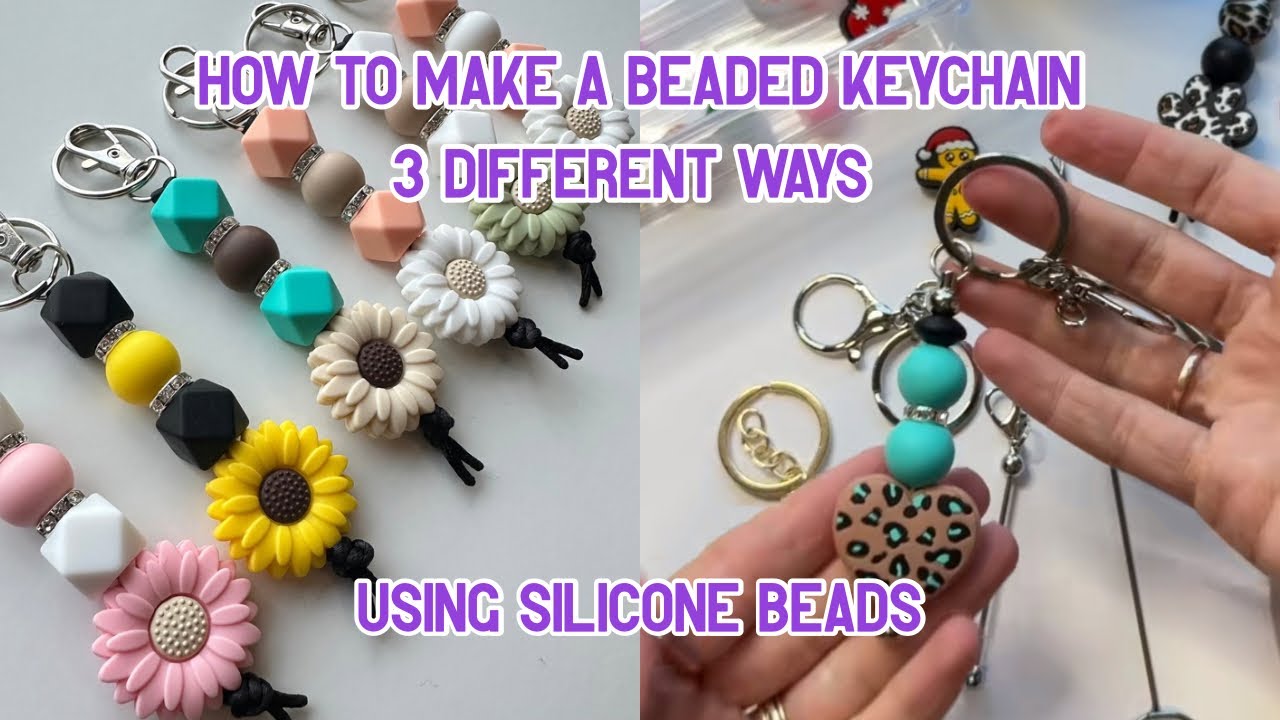 How To Make Beaded Keychains Using Silicone Beads! 3 Different Way, Nylon String, Bar Keychains