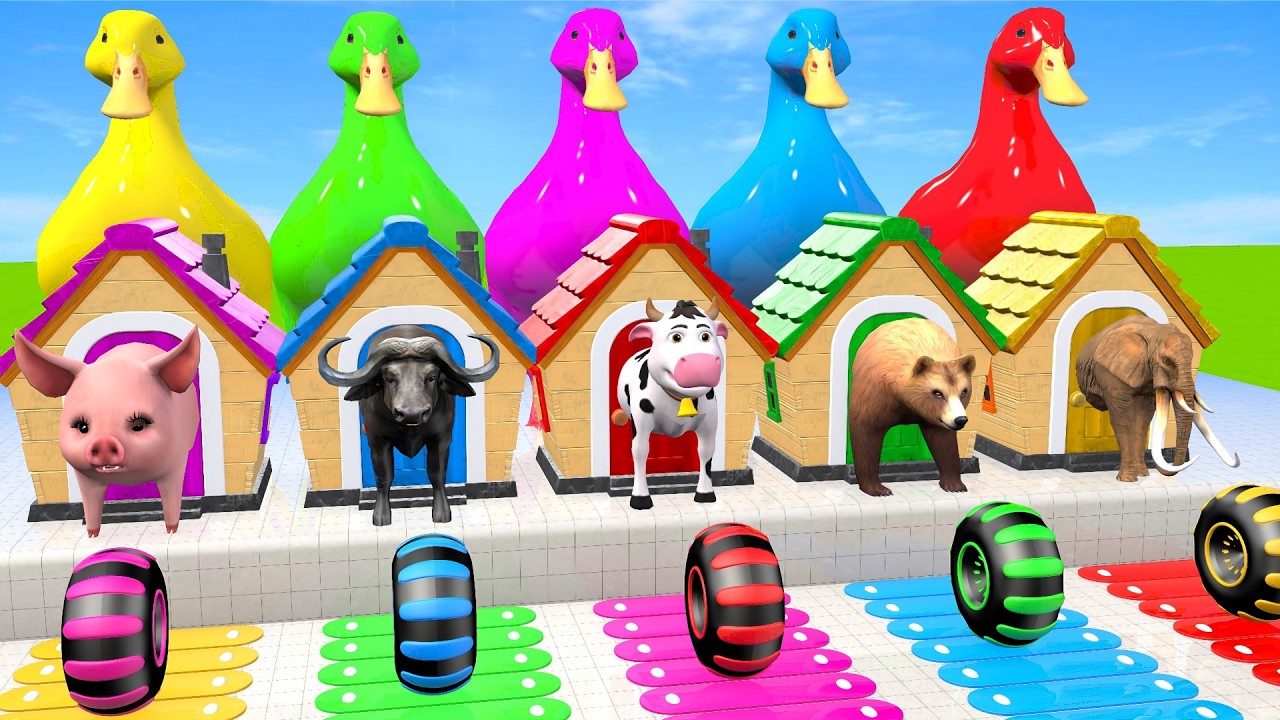 Long Slide Game with Cow Elephant Gorilla Hippopotamus Tiger 3d Animal Game Funny 3d Animals