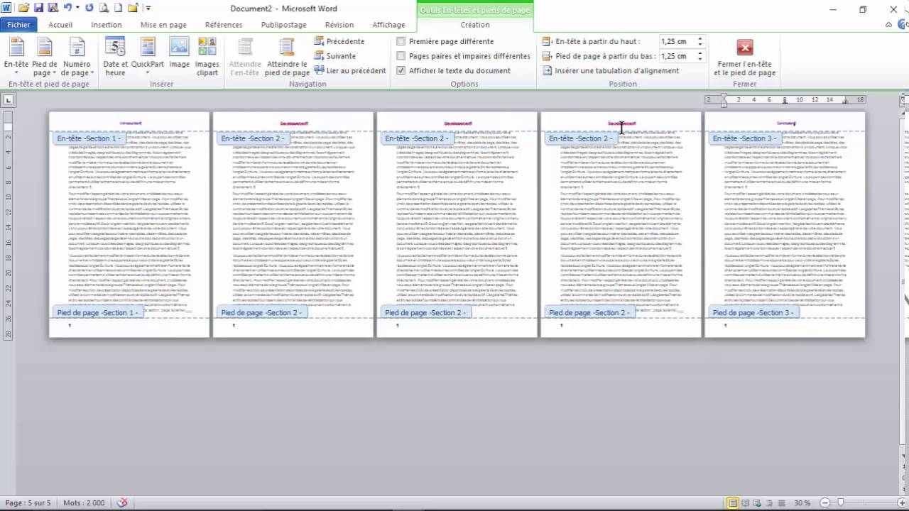 Word - Comment afficher des En-Tête différentes dans un même document.