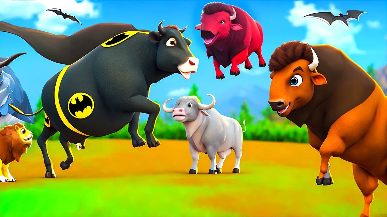Cow Becomes a Hero! Batman Cow Fights Off Wild Bison to Save Horse in a Jungle Adventure