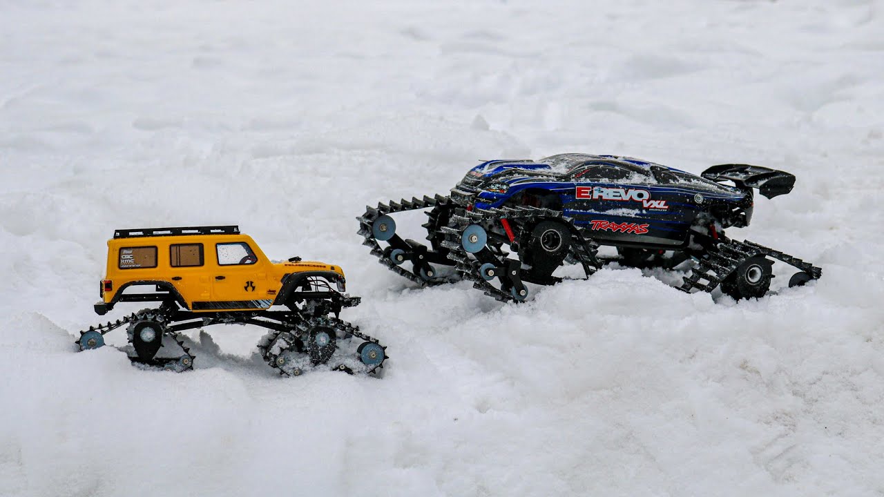 SCX24 And E Revo VXL On 3D Printed Mattracks In The Snow!