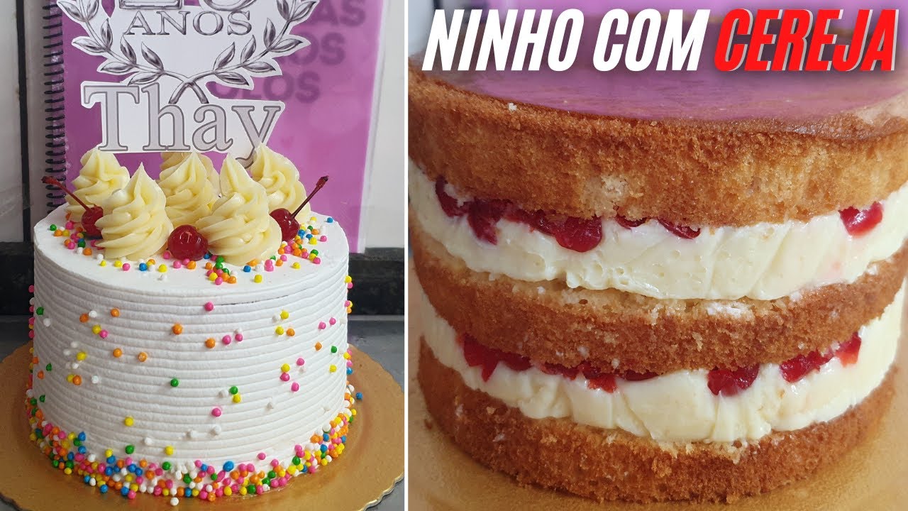 Bolo de Vitrine de Leite ninho com Cereja