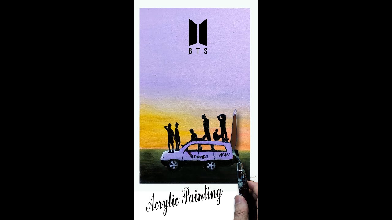 Easy Acrylic Painting / BTS / Sunset / Relaxing Art / Bangtan Boys Silhouette