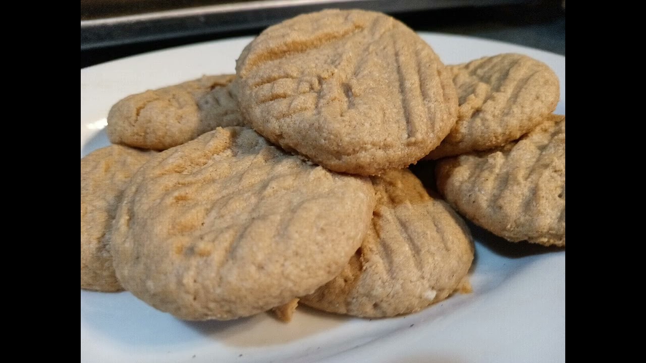 The easiest Peanut butter cookie recipe~Baked with Splenda~4 ingredients~The recipe, is listed.