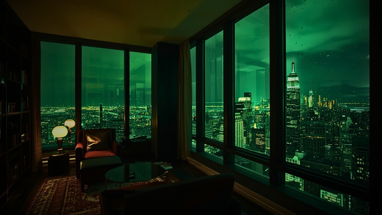 City Skyline After Night - Rain Sounds, Penthouse Ambience to Study or Sleep (3 HOURS)